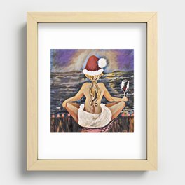 Festive beach babe with red wine Recessed Framed Print