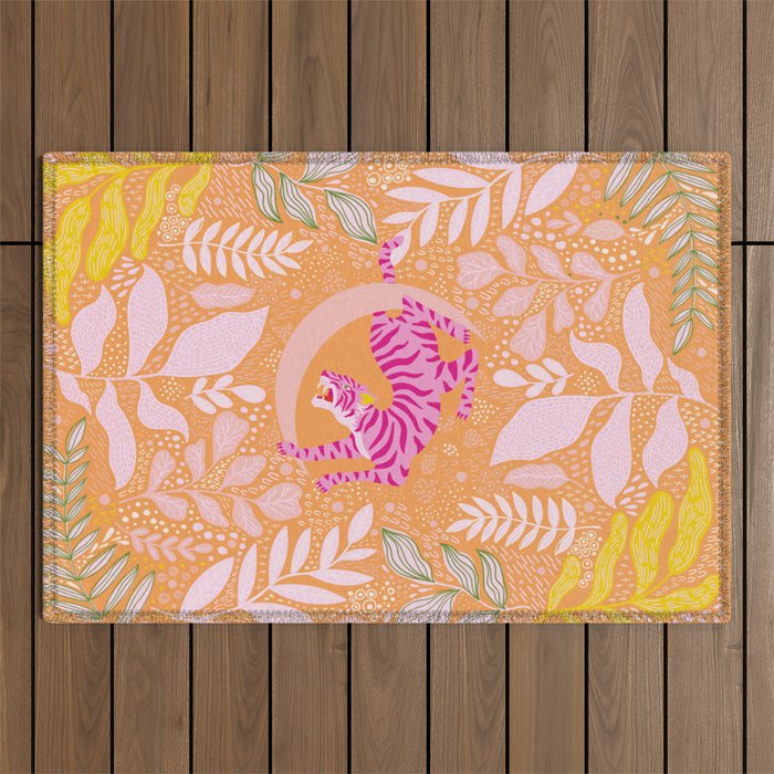 Tiger Moon in Tangerine Outdoor Rug