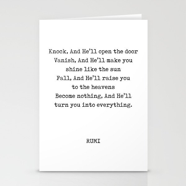 Rumi Quote 06 - Knock and He'll open the door - Typewriter Print Stationery Cards