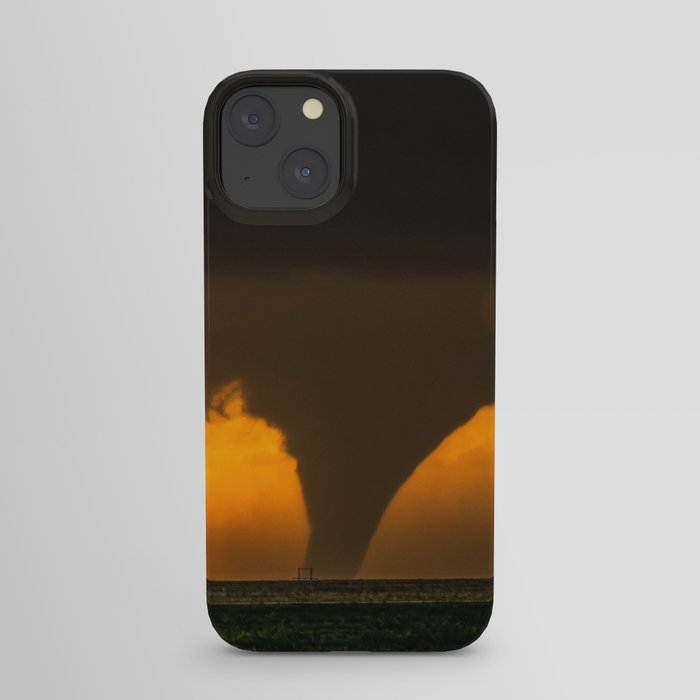 Silhouette - Large Tornado at Sunset in Kansas iPhone Case
