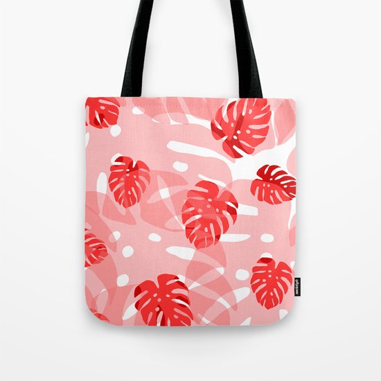 red monstera Tote Bag