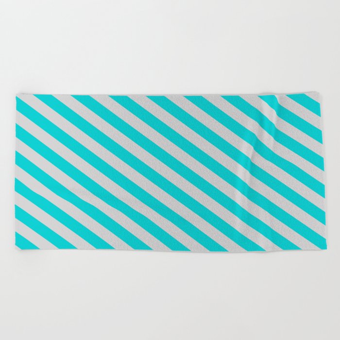 Dark Turquoise and Light Grey Colored Stripes/Lines Pattern Beach Towel