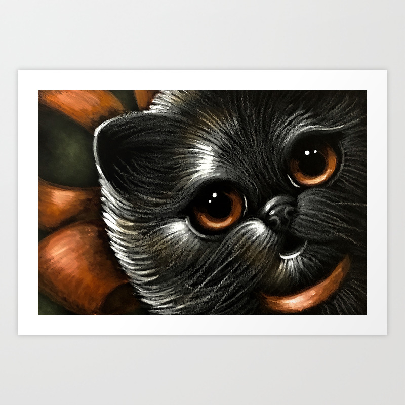 Halloween Black Persian Cat With Orange Eyes Bow Art Print By