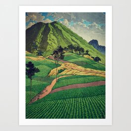 Crossing people's land in Iksey - Summer Green Mountain Ukiyoe Nature Landscape Art Print