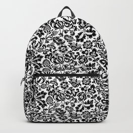 William Morris Floral Damask, Black on White Backpack