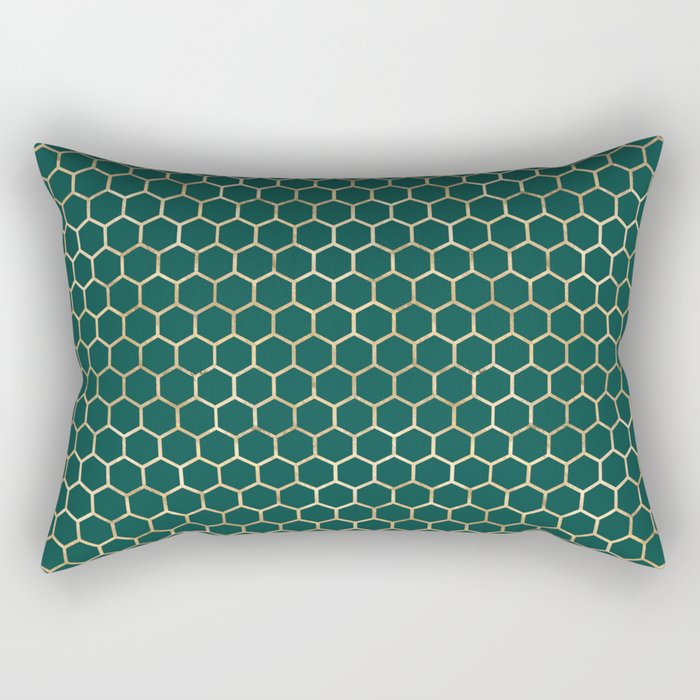 Green Gold Honeycomb Pattern Rectangular Pillow