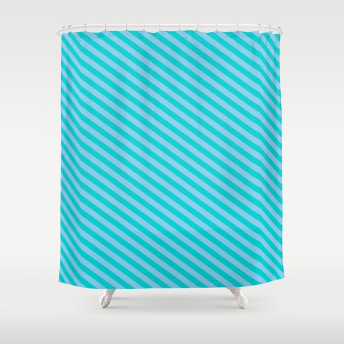 Sky Blue and Dark Turquoise Colored Lines/Stripes Pattern Shower Curtain