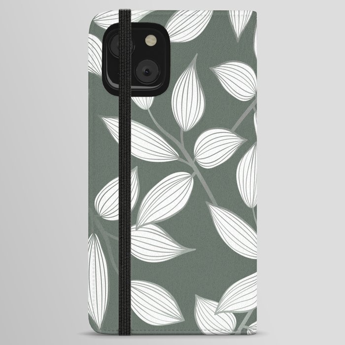 Floral Leaves in Green iPhone Wallet Case