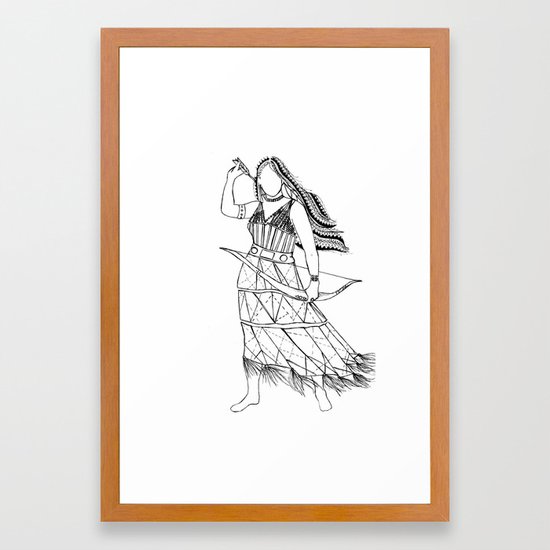 Native American Woman Warrior Illustration Framed Art Print By