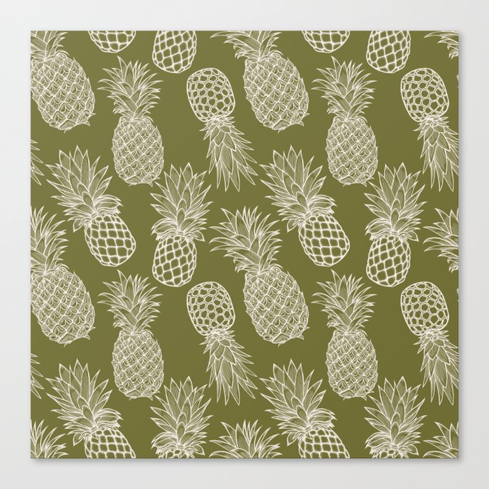 Fresh Pineapples Olive & White Canvas Print