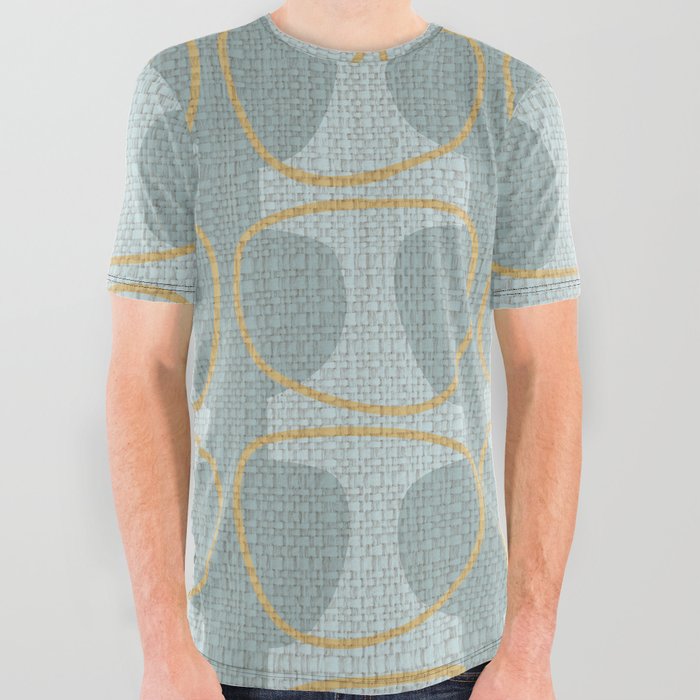 Aqua and Gold Mid Century Modern Abstract Ovals All Over Graphic Tee