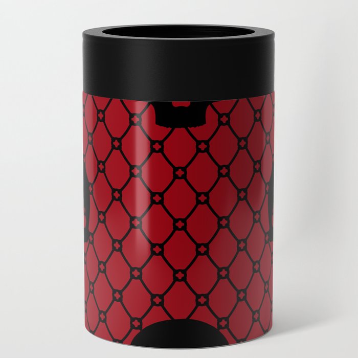 Black skulls Lace Gothic Pattern on Dark Red Can Cooler