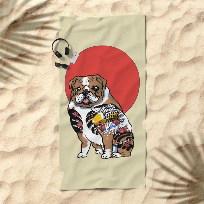 Yakuza English Bulldog Beach Towel by Huebucket Society6