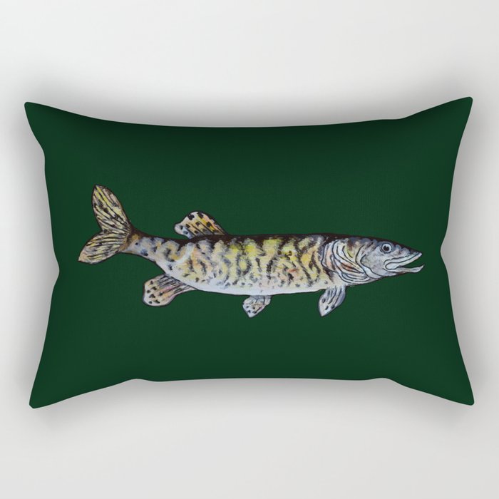 Musky Fish Dark Green Rectangular Pillow