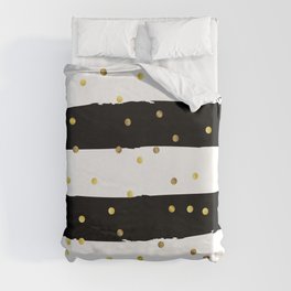 Black and white grunge striped background with Gold confetti Duvet Cover