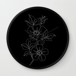Botanical illustration one line drawing - Rose Black Wall Clock