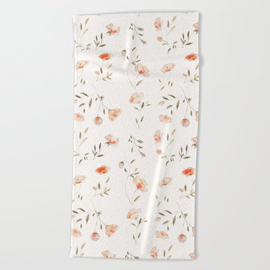 Watercolor Floral Pattern Beach Towel