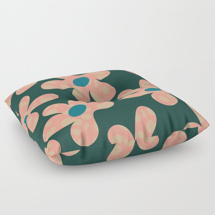 Cute Retro Daisy Floral Pink Green Pattern  Floor Pillow