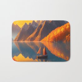 Beautiful Sunset Landscape with Mountains Bath Mat