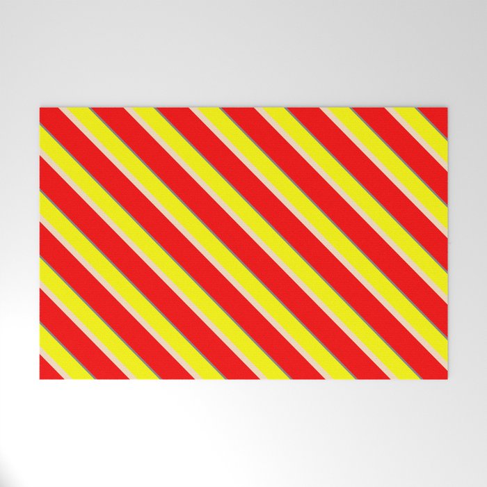 Yellow, Bisque, Red & Gray Colored Striped/Lined Pattern Welcome Mat