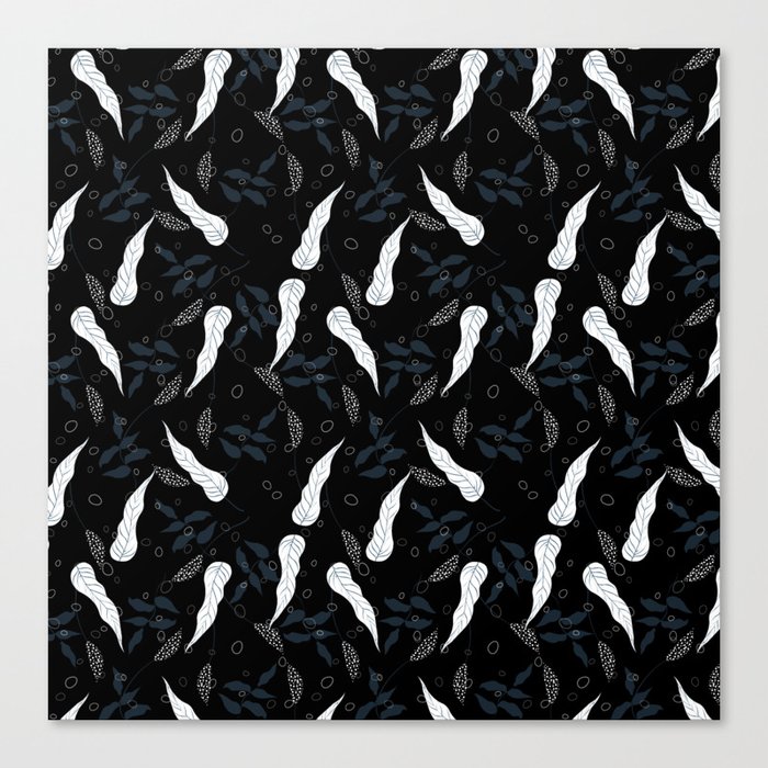 Leaf Pattern On Black Background Canvas Print