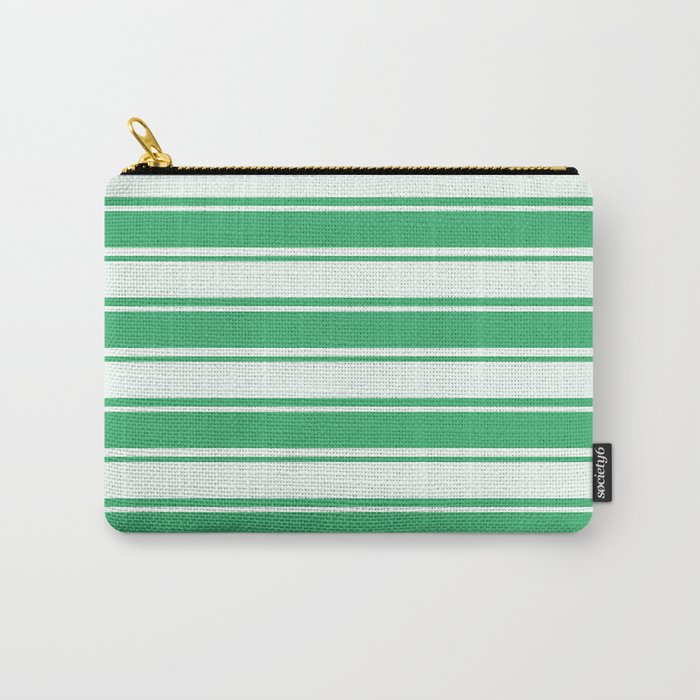 Sea Green and Mint Cream Colored Pattern of Stripes Carry-All Pouch
