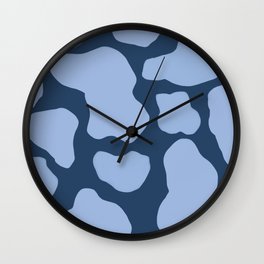 Light Blue on Dark Blue Y2K Cow Spots Wall Clock