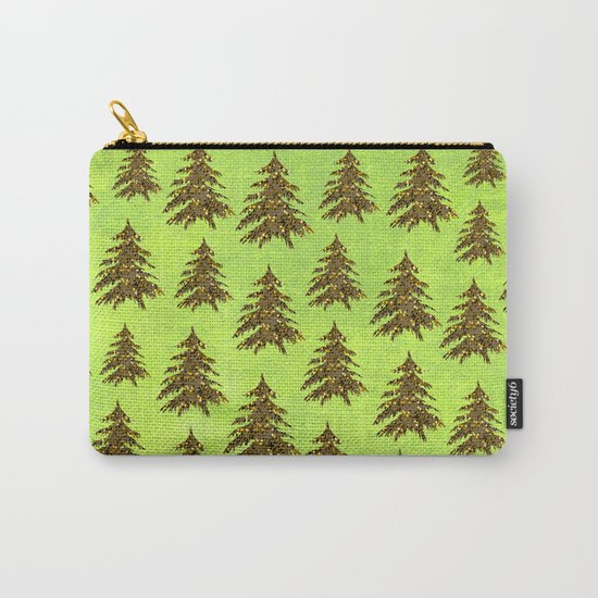 Sparkly Gold Christmas tree on abstract green paper Carry-All Pouch