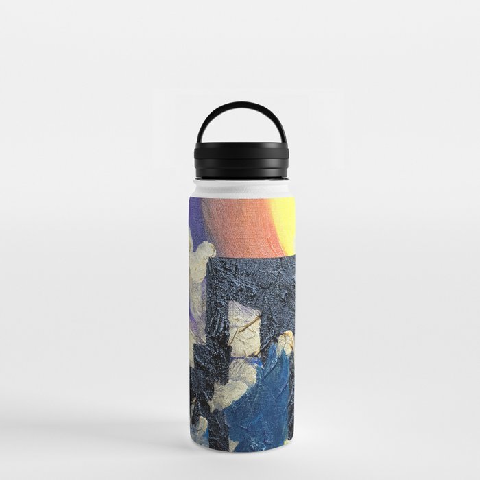 Gold Flowing From Rainbow Abstract Acrylic Painting Water Bottle