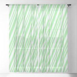 [ Thumbnail: Mint Cream & Light Green Colored Striped Pattern Sheer Curtain ]