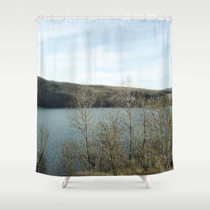 MIld northern lake landscape view Shower Curtain