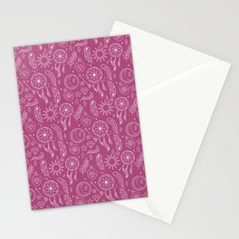 Magenta And White Hand Drawn Boho Pattern Stationery Card
