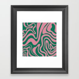 Tropical Abstract Modern Swirl Pattern in Cashmere Rose Pink on Vivid Green Framed Art Print