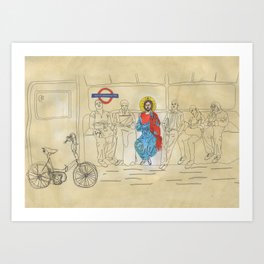Jesus on the Tube, He is among us Art Print | Illustration, Painting, Pop Art, Digital 