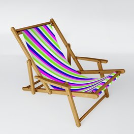 [ Thumbnail: Eyecatching Blue, Fuchsia, Light Gray, Green, and White Colored Lined Pattern Sling Chair ]