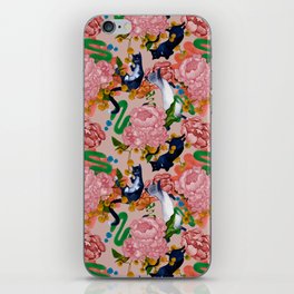 Pink Peony Flowers and Blue Cats iPhone Skin