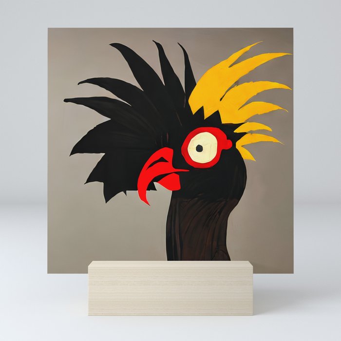 Black and Yellow Rooster - Pop Art Mini Art Print