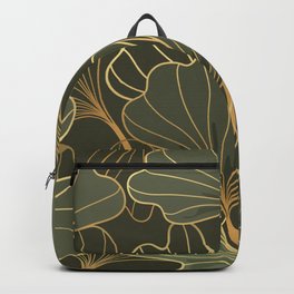 Seamless pattern with luxury black ginkgo biloba Backpack