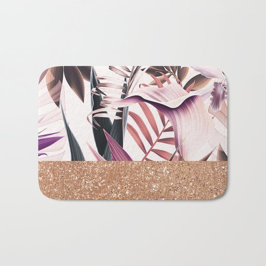 Magenta floral rose gold Bath Mat
