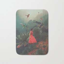 20 Seconds before the Rain Bath Mat | Color, Red, Romantic, Birds, Curated, Frankmoth, Jungle, Botanical, Graphidesign, Floral 