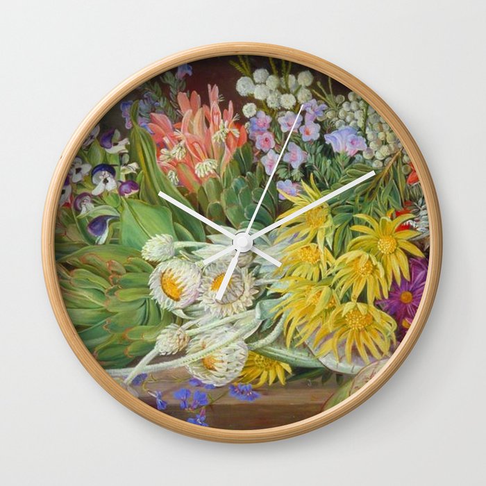 Medley of Wild Summer Mountain Flowers still life painting Wall Clock