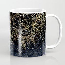 Stylish Gold floral mandala and confetti Coffee Mug | Navy, Modern, Dots, Tribal, Stripes, Henna, Floral, Gold, Black, Girly 
