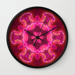Psychedelic Kaleidoscope Flower Pink Red and Green Wall Clock