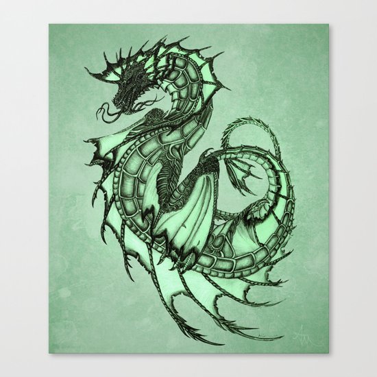 "Tsunami" by Amber Marine ~ Sea Dragon (Jade Version) ~ Graphite & Charcoal Illustration, (c) 2005 Canvas Print