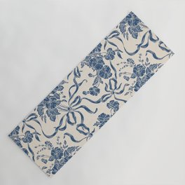 Chic Modern Vintage Ivory Navy Blue Floral Pattern Yoga Mat