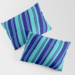 [ Thumbnail: Blue & Turquoise Colored Pattern of Stripes Pillow Sham ]