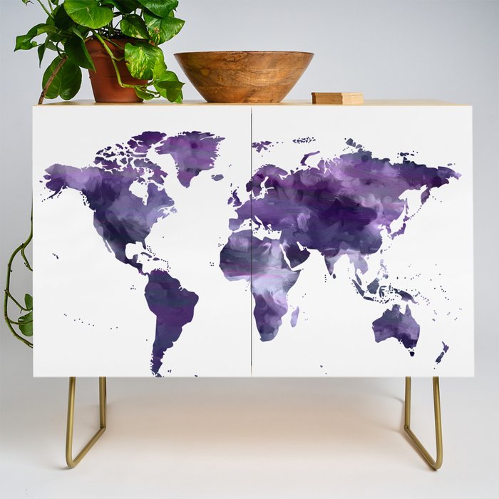 Purple World Map Credenza