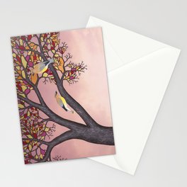 cedar waxwings on the stained glass tree Stationery Card