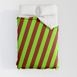 [ Thumbnail: Green & Dark Red Colored Lines Pattern Comforter ]