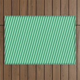 [ Thumbnail: Sea Green & Light Cyan Colored Lines/Stripes Pattern Outdoor Rug ]